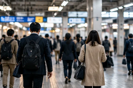 駅構内を行き交う通勤者たち